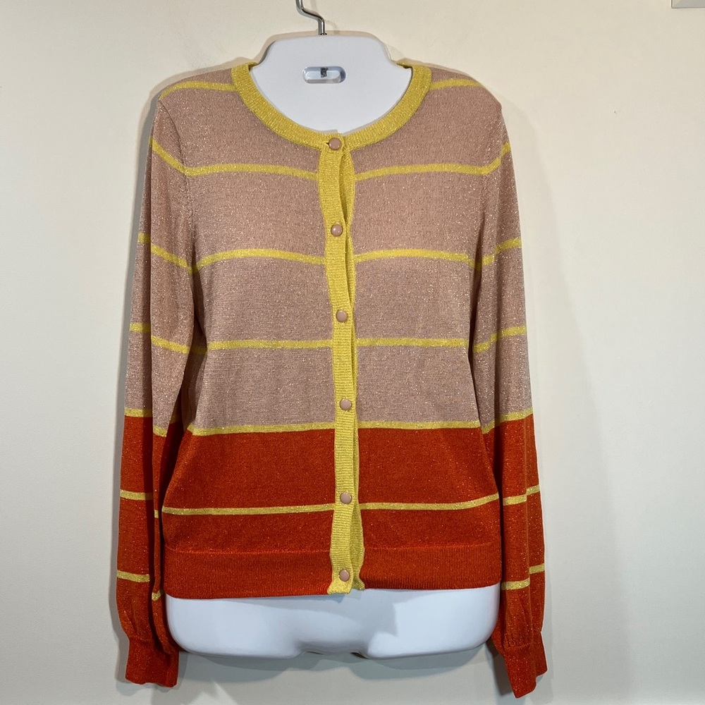 Numph Sparkle Striped Orange and Yellow Women's Cardigan Sweater XS